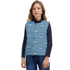 Cartoon Sketchy Helicopter Drawing Motif Pattern Kid s Short Button Up Puffer Vest	