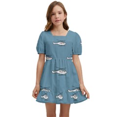 Cartoon Sketchy Helicopter Drawing Motif Pattern Kids  Short Sleeve Dolly Dress by dflcprintsclothing