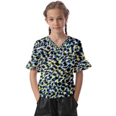 Digital Animal  Print Kids  V-neck Horn Sleeve Blouse