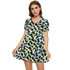 Digital Animal  Print Tiered Short Sleeve Babydoll Dress