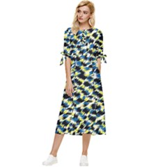 Digital Animal  Print Bow Sleeve Chiffon Midi Dress