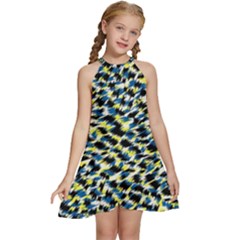 Digital Animal  Print Kids  Halter Collar Waist Tie Chiffon Dress