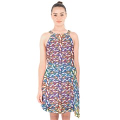 Colorful Flowers Halter Collar Waist Tie Chiffon Dress by Sparkle