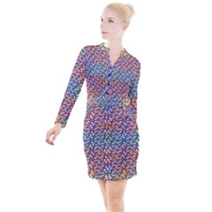 Colorful Flowers Button Long Sleeve Dress by Sparkle