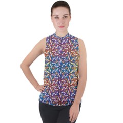 Colorful Flowers Mock Neck Chiffon Sleeveless Top by Sparkle