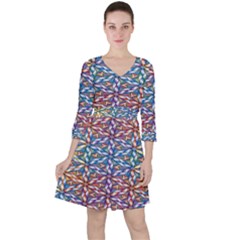 Colorful Flowers Quarter Sleeve Ruffle Waist Dress by Sparkle