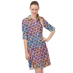 Colorful Flowers Long Sleeve Mini Shirt Dress by Sparkle