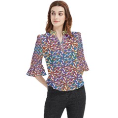 Colorful Flowers Loose Horn Sleeve Chiffon Blouse