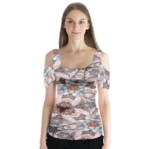 Digital Illusion Butterfly Sleeve Cutout Tee  by Sparkle