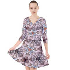 Digital Illusion Quarter Sleeve Front Wrap Dress