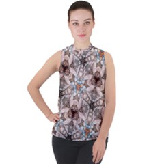 Digital Illusion Mock Neck Chiffon Sleeveless Top by Sparkle