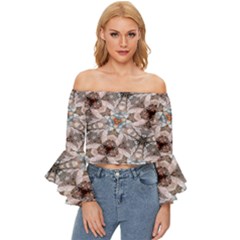 Digital Illusion Off Shoulder Flutter Bell Sleeve Top