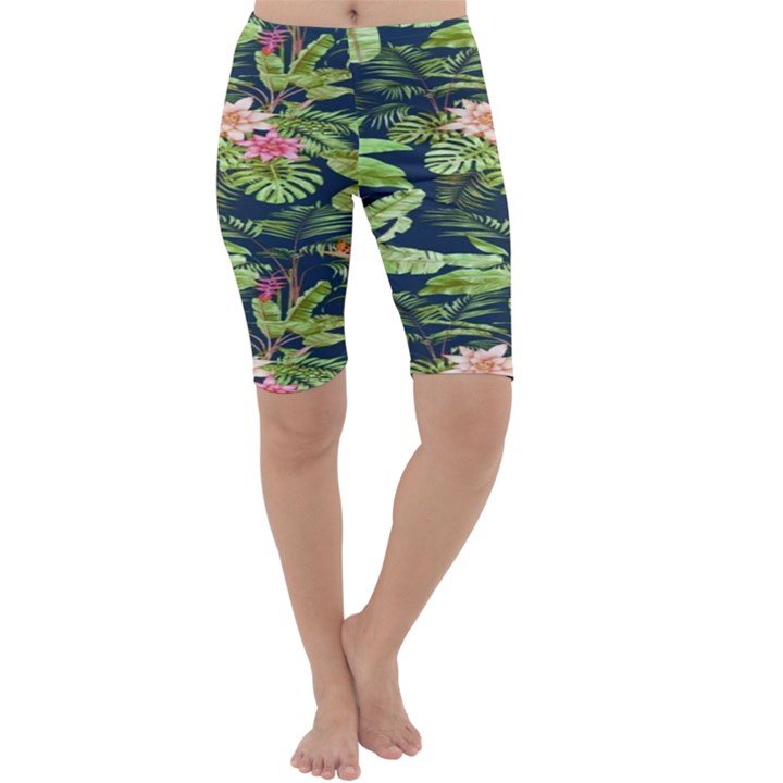 Flowers Pattern Cropped Leggings 