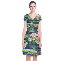 Flowers Pattern Short Sleeve Front Wrap Dress by Sparkle