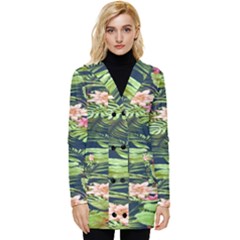 Flowers Pattern Button Up Hooded Coat 