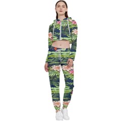 Flowers Pattern Cropped Zip Up Lounge Set