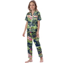 Flowers Pattern Kids  Satin Short Sleeve Pajamas Set