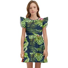 Flowers Pattern Kids  Winged Sleeve Dress