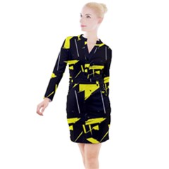 Abstract Pattern Button Long Sleeve Dress by Sparkle