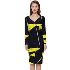 Abstract Pattern Long Sleeve V-neck Bodycon Dress  by Sparkle