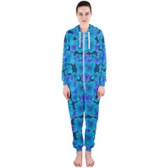 Blue In Bloom On Fauna A Joy For The Soul Decorative Hooded Jumpsuit (ladies)