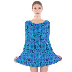 Blue In Bloom On Fauna A Joy For The Soul Decorative Long Sleeve Velvet Skater Dress by pepitasart