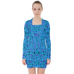 Blue In Bloom On Fauna A Joy For The Soul Decorative V-neck Bodycon Long Sleeve Dress