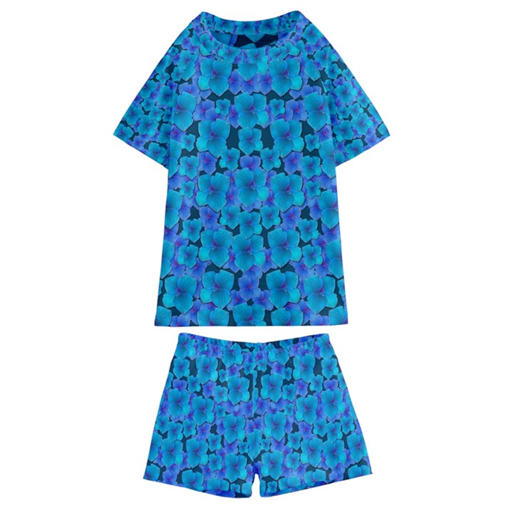 Blue In Bloom On Fauna A Joy For The Soul Decorative Kids  Swim Tee and Shorts Set