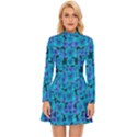 Blue In Bloom On Fauna A Joy For The Soul Decorative Long Sleeve Velour Longline Dress View1