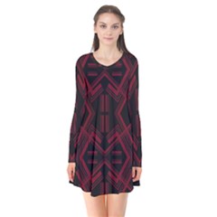 Abstract Pattern Geometric Backgrounds   Long Sleeve V-neck Flare Dress by Eskimos