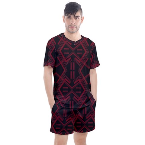 Abstract Pattern Geometric Backgrounds   Men s Mesh Tee And Shorts Set by Eskimos