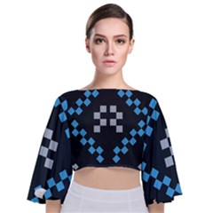 Abstract Pattern Geometric Backgrounds   Tie Back Butterfly Sleeve Chiffon Top by Eskimos