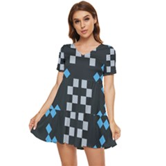 Abstract Pattern Geometric Backgrounds   Tiered Short Sleeve Babydoll Dress by Eskimos