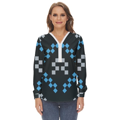 Abstract Pattern Geometric Backgrounds   Zip Up Long Sleeve Blouse by Eskimos