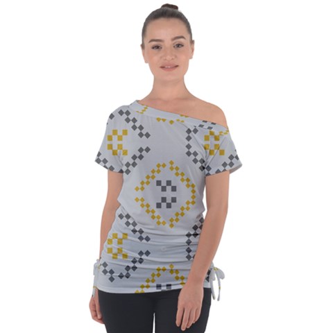 Abstract Pattern Geometric Backgrounds   Off Shoulder Tie-up Tee by Eskimos