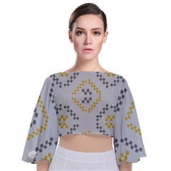 Abstract Pattern Geometric Backgrounds   Tie Back Butterfly Sleeve Chiffon Top by Eskimos