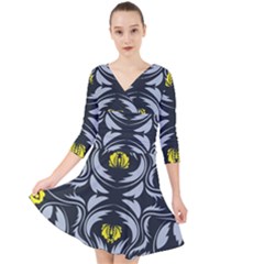 Folk Flowers Print Floral Pattern Ethnic Art Quarter Sleeve Front Wrap Dress by Eskimos