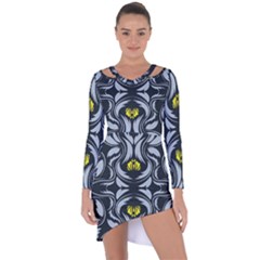 Folk Flowers Print Floral Pattern Ethnic Art Asymmetric Cut-out Shift Dress by Eskimos