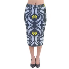 Folk Flowers Print Floral Pattern Ethnic Art Velvet Midi Pencil Skirt by Eskimos