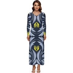 Folk Flowers Print Floral Pattern Ethnic Art Long Sleeve Velour Longline Maxi Dress