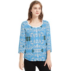 Folk Flowers Print Floral Pattern Ethnic Art Chiffon Quarter Sleeve Blouse by Eskimos