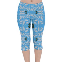 Folk Flowers Print Floral Pattern Ethnic Art Velvet Capri Leggings  by Eskimos