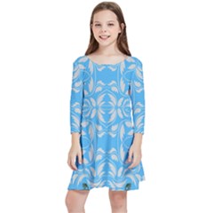 Folk Flowers Print Floral Pattern Ethnic Art Kids  Quarter Sleeve Skater Dress by Eskimos