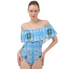 Folk Flowers Print Floral Pattern Ethnic Art Off Shoulder Velour Bodysuit  by Eskimos