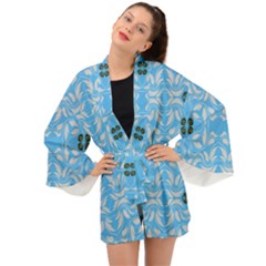 Folk Flowers Print Floral Pattern Ethnic Art Long Sleeve Kimono by Eskimos