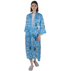 Folk Flowers Print Floral Pattern Ethnic Art Maxi Satin Kimono by Eskimos