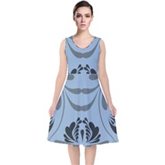 Folk Flowers Print Floral Pattern Ethnic Art V-neck Midi Sleeveless Dress  by Eskimos