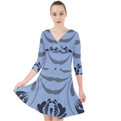 Folk Flowers Print Floral Pattern Ethnic Art Quarter Sleeve Front Wrap Dress by Eskimos