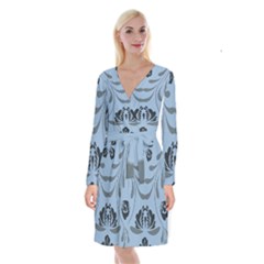 Folk Flowers Print Floral Pattern Ethnic Art Long Sleeve Velvet Front Wrap Dress by Eskimos