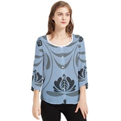 Folk Flowers Print Floral Pattern Ethnic Art Chiffon Quarter Sleeve Blouse by Eskimos